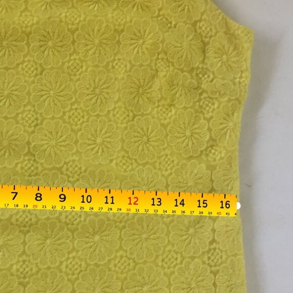 Vintage 60s Shift Dress Size 12 Yellow Floral Lace Overlay Sleeveless Retro - Picture 11 of 12